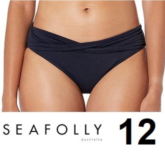 SEAFOLLY Twist Band HIPSTER Full Coverage BIKINI BOTTOM - SIZE 12 BLACK - Picture 2 of 8